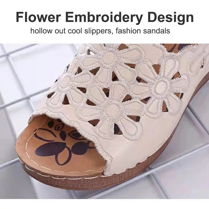 OCW Retro Women Summer Sandals Wedge Flowers Fish Mouth Flowers