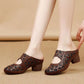 OCW Summer Women PU Leather Clogs Round Head Retro Hollow Breathable Shoes