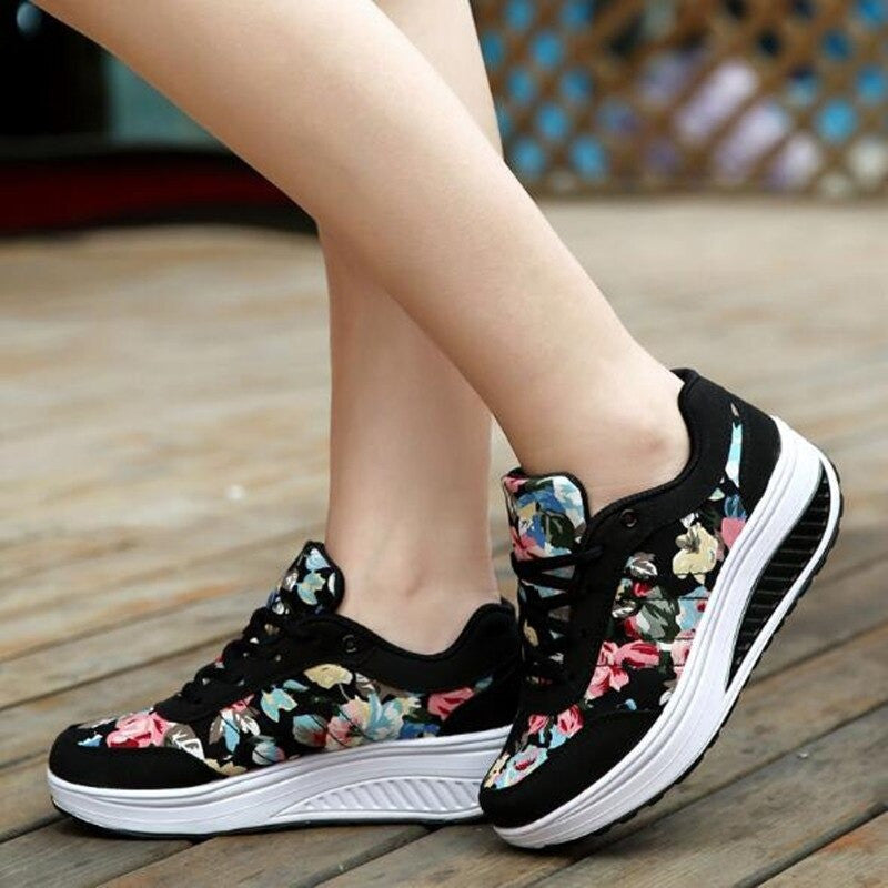 OCW Women Casual Shoes Printed Canvas New Arrival Fashion Lace-up Platform Sneakers