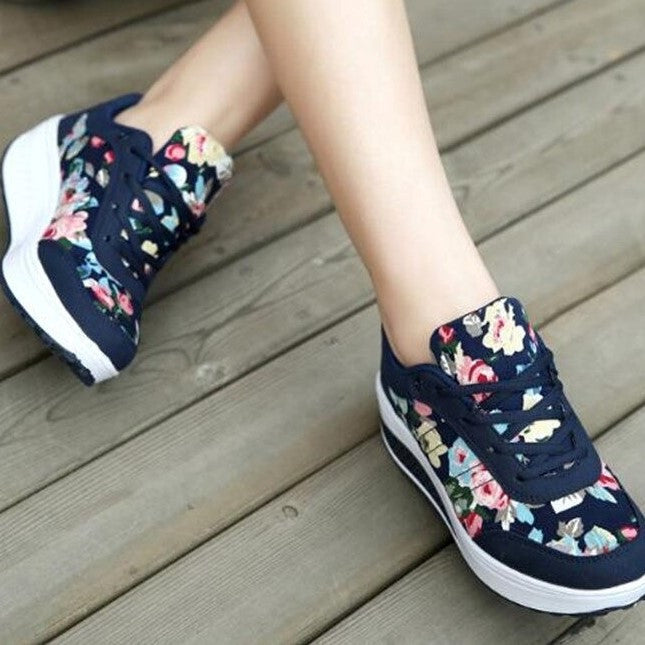 OCW Women Casual Shoes Printed Canvas New Arrival Fashion Lace-up Platform Sneakers