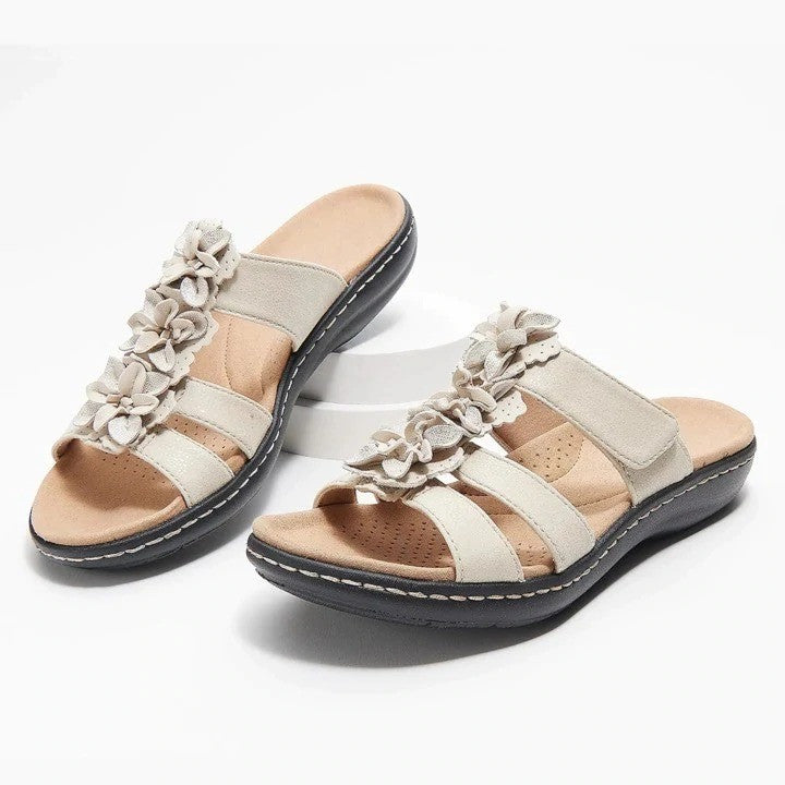 OCW Leather Orthopedic Sandals For Women Soft Unique Flower Detail