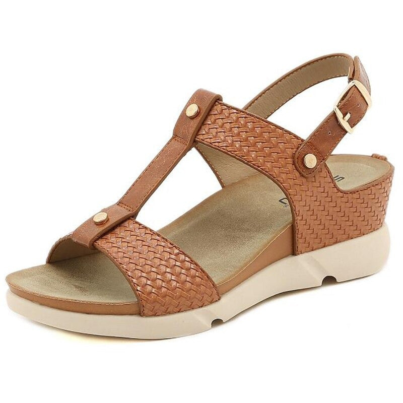 OCW Women Casual Vacation Comfy Design T-Strap Wedges Buckle Non-slip Sandals