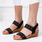 OCW Casual Comfy Soft Sandals For Women Breathable Hollow Rhinestone Embellished Wedges