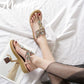 OCW Summer Round Toe Sandals For Women Soft Rhinestone Roman Crystal Platform