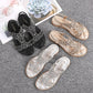 OCW Crystal Sandals For Women Flat Summer Casual Rhinestone Floral