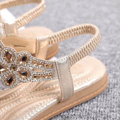 OCW Crystal Sandals For Women Flat Summer Casual Rhinestone Floral