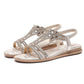 OCW Crystal Sandals For Women Flat Summer Casual Rhinestone Floral