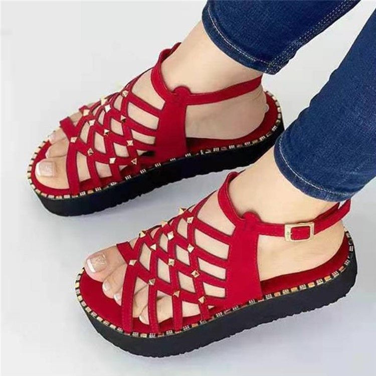 OCW Best Walking Sandals For Women Rivet Thick Platform Non-slip Chic Summer