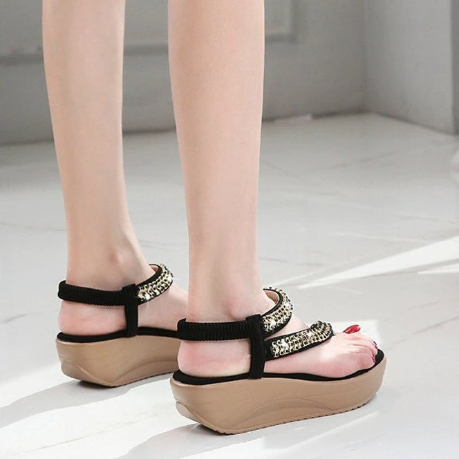 OCW Women Fashionable Crystal Bling Sandals Wedge Flip-flops