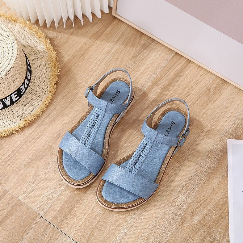 OCW Women Casual Flat Sandals Elastic Nonslip T-strap Summer HolIdays Footwear
