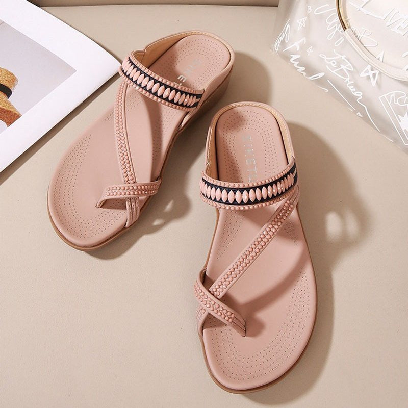 OCW Women Retro Flip-flops Beaded Cushion Summer Orthopedic Sandals