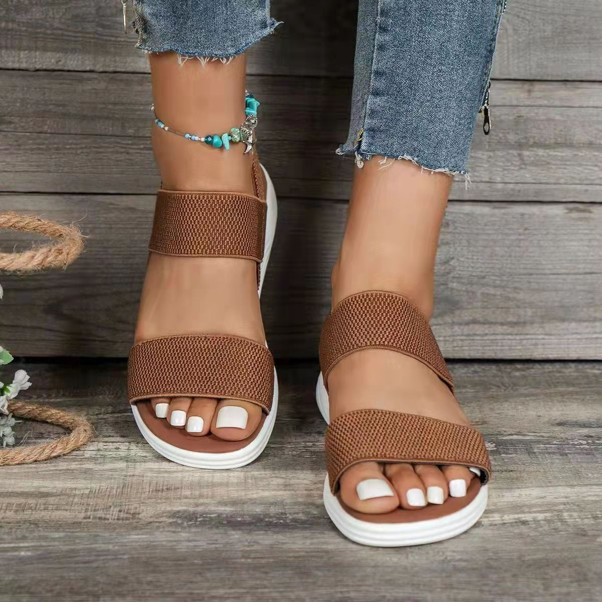 OCW Comfortable Sandals For Women Elastic Band Casual Summer