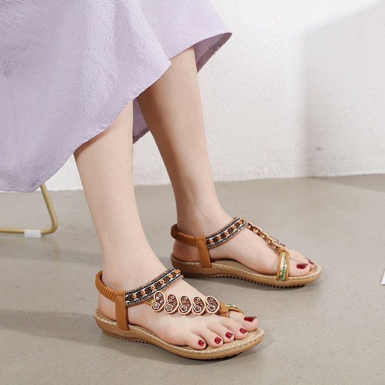 OCW Walking Women Sandals Anti-rubbing Flat Vintage Flip-flops Rubber Summer Casual