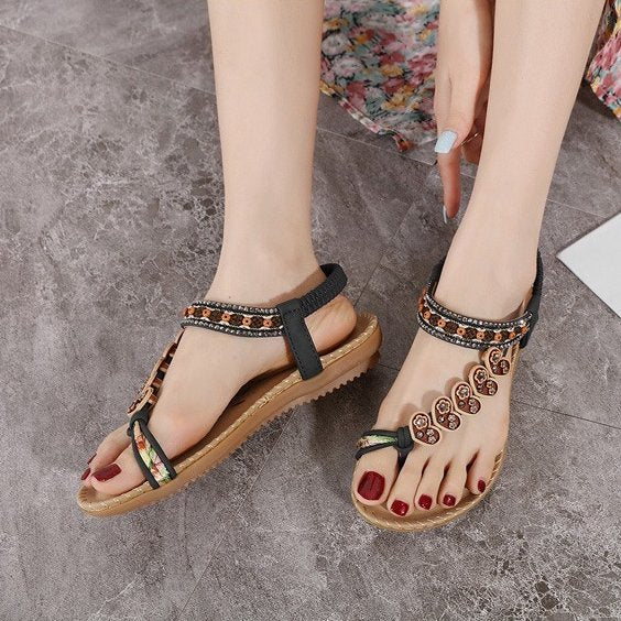 OCW Walking Women Sandals Anti-rubbing Flat Vintage Flip-flops Rubber Summer Casual