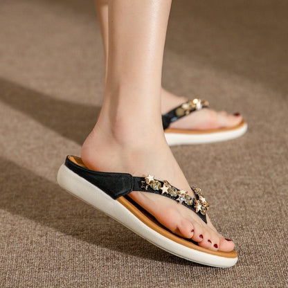 OCW Best Orthopedic Sandals For Women Rhinestone Flat Flip-flops Sparkling Summer