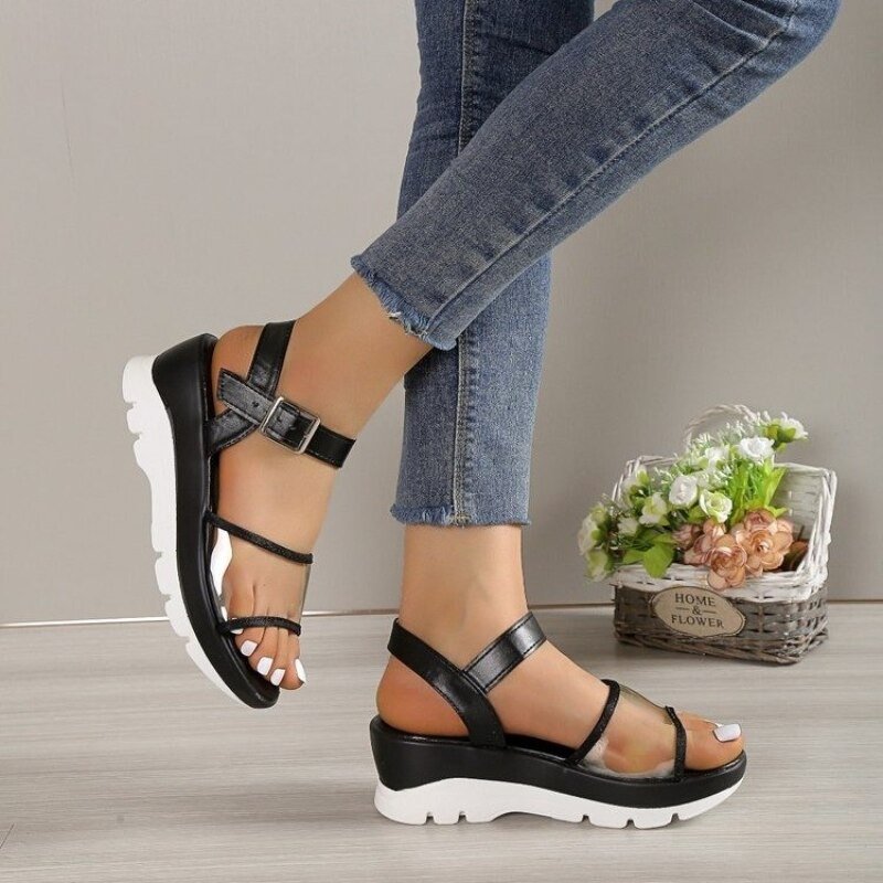 OCW Arch Support Sandals For Women Transparent Buckle Strap Chunky Platform Modern Summer